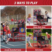 HYES 2 In 1 Dual Shot Basketball Arcade Game With 2 Dart Boards/Electronic Scoreboard/LED Light, Kids Basketball Hoop For Home Indoor Outdoor, Sport Toys For Boys Girls - with Scoring- Dual Shot - 查看 5