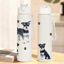1件 750ml/26oz 3D列印雪拿里犬圖案運動水壺，附吸管，5色可選，便攜手柄，輕巧，開學首日適用 - 彩色 - 查看 2