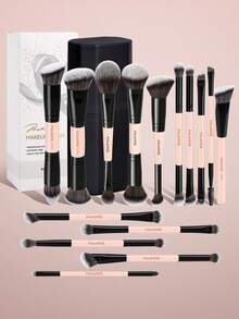 MAANGE 14/15/16件套多功能化妆刷套装，包含化妆刷、化妆海绵和收纳袋 - 粉底刷、腮红刷、遮瑕刷、修容刷、高光刷、眼影刷、眉刷、眼线刷、细节刷 - 适用于液体、膏状和粉状产品，可用于晕染、混合和面部彩妆，是送给女性和女孩的绝佳礼物。 - 彩色 - 查看 14
