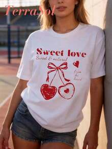 This Women's Casual Cotton T-Shirt (Blusas De Mujer) Features A Simple Yet Stylish Print Design. The Short-Sleeved Style Is Perfect For A Summer Beach Vacation And Is Also Ideal For Easter Or Mother's Day. The Crew Neck And Short Sleeves Exude A Summery Street Style, Making It A Delightful Surprise Gift For Friends And Family. - trắng - Xem 7