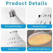 3-Speed Remote Controlled Retractable Ceiling Fan With LED Light, Invisible Crystal Acrylic Fan, Silent, For Dining Room, Bedroom, Living Room - White - View 10