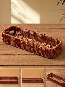 Woven Cutlery Rack, Chopstick Holder, Kitchen Countertop Storage Basket, Rattan Basket, Portable Lightweight Dining Table, Banquet Tableware Organizer Box, Kitchen Storage & Accessories, Home Essentials, Kitchen Organizers, Suitable For Cutlery, Cosmetics, Stationery, Bedroom Decor, Coastal Style Seaweed Rattan Storage Basket, Kitchen Organizer, Kitchen Accessories Storage, Organizer Rack - Multicolor - View 4