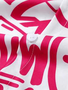 Men's Casual Short Sleeve Shirt, Summer Letter Print In White & Black - Hot Pink - View 5
