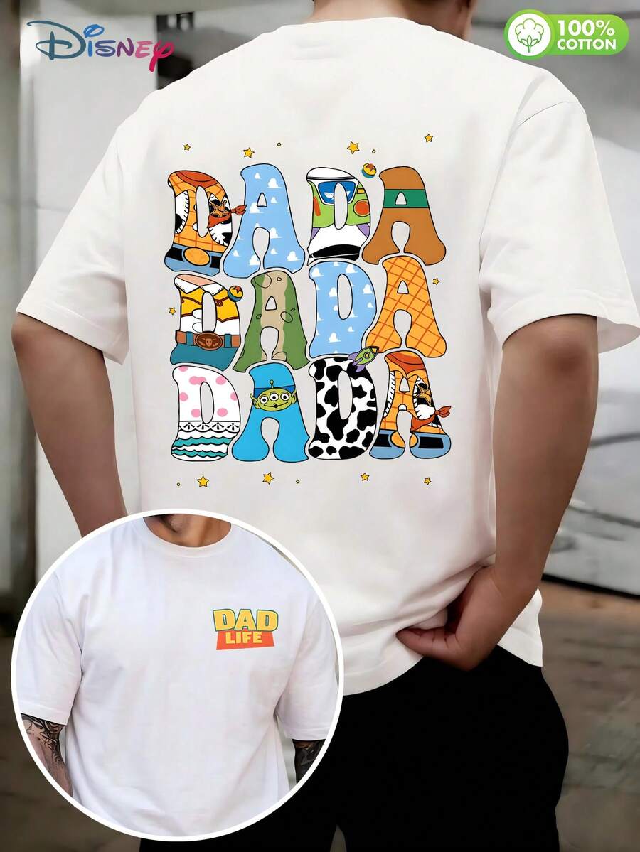 Disney Men's 100% Cotton Toy Story "Dad Life" Retro Casual T - Shirt - 白色 - 查看 1