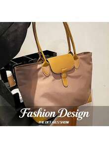LEATVOOK Large Capacity Women's Fashionable Nylon & Canvas Tote Bag For Mom, Commute, Shoulder Bag Versatile Shoulder Travel Bag, Women's Commuter Bag School Bag, Back To School Backpack, Lightweight Middle School, High School, First Day Of School, Work, Business, Commute, Work Bag Women, Ideal For Everyday Elegance & Special Occasions, Large School Tote Bag - 棕色 - 查看 4