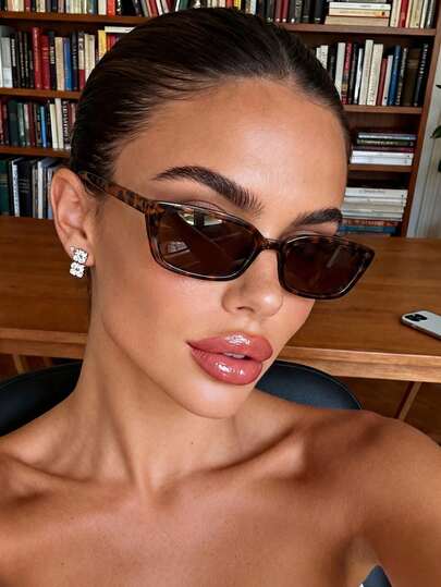 1 Pair Fashion Women's Fashion Glasses, Square Metal Frame, Leopard Print Design, Beach Accessory, Suitable For Outdoor Activities, Travel, Summer Accessories, Sports Style, Cycling, Vacation, Music Festivals, Outings, Family Holidays