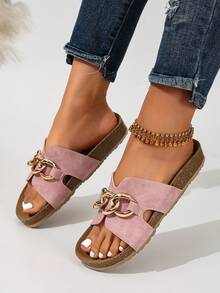 Ximi Ruo Sandalias de plataforma gruesa de nueva marca para primavera/verano, hechas de cáscara de arroz, sandalias casuales de moda de celebridades con estilo romano, cómodas sandalias holgadas negras para el verano - Rosa - Ver 4