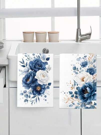 1/2/4pcs 15.7x23.6Inch Blue And White Floral Pattern Kitchen Towels And Dishcloths, Suitable For Interior Decoration In Restaurants, Kitchens And Bathrooms, Party Decorations, Holiday Gifts, Etc., Party Supplies, Decorative Towels, Patterned Textiles, Highquality