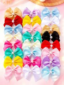 10pcs Random Color Fashionable Smooth Fabric Bow Barrettes With Beads Decor, Swallow Tail Hair Clips, Accessories For Daily Wear - Multicolor - View 4