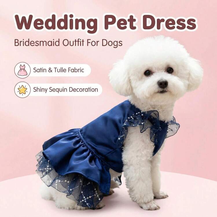 春夏宠物婚礼礼服，优雅高贵的小型/中型犬新娘礼服，可爱公主风婚礼派对生日节日摄影服装 - 紅色 - 查看 4