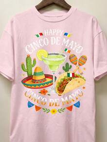 Happy Cinco De Mayo Unisex Cotton T-Shirt Vintage Cartoon Mexican Fiesta Graphic Margarita Taco Cactus Maraca Cinco De Mayo Party Daily Casual Wear Top - Hồng - Xem 10