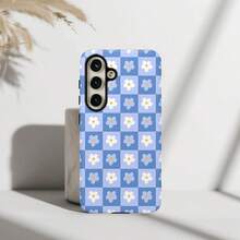 Funda para teléfono: Diseño de flores y cuadros azules, sencilla, linda y a la moda, funda protectora dos en uno, resistente, de doble capa para una protección superior, compatible con Samsung Galaxy S26/S25/S24/S23/S22/S21/S21+/S21 Ultra, Plus, FE, Edge/S20 FE/A15/A16, 17, 16, 15, 14, 13, 12, 11 Pro Max, Plus y Pro/A17/A26/A36/A56. - Color mixto 1 - Ver 3