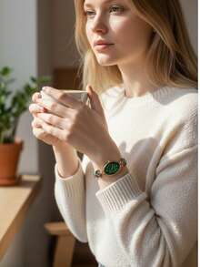 Women's Watches, Mini Models, With Rhinestones, Luxury Fashion, Ideal For Parties And Graduations - Gold/Green - View 2