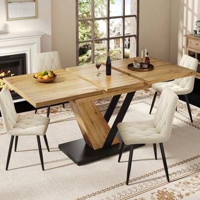 Extendable Dining Table 120(160) X 75 X 75.5 Cm, Table, Kitchen Table, Extendable Table, Extendable Up To 160 Cm, Suitable For Kitchen And Living Room, Tabletop With Wood Grain
