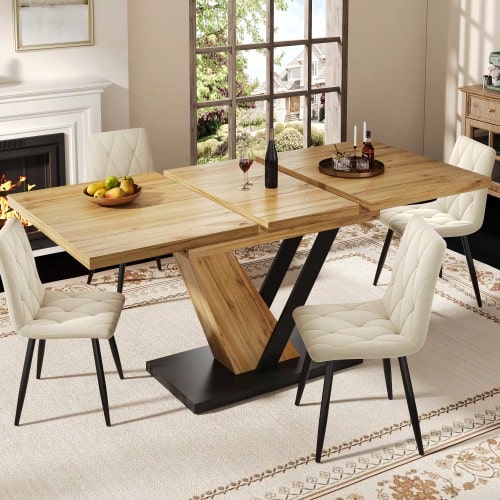 Extendable Dining Table 120(160) X 75 X 75.5 Cm, Table, Kitchen Table, Extendable Table, Extendable Up To 160 Cm, Suitable For Kitchen And Living Room, Tabletop With Wood Grain - Wood - View 1