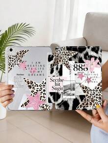 Transparent Acrylic Leopard Print Star Letter Flower Pattern Dual-Sided Painted Flat Protective Case Compatible With Ipad, Built-In Pencil Slot, High Transparency Acrylic Back Cover, 8-Angle Adjustable Stand, Magnetic/Auto Sleep & Wake, Fun/Creative/Personalized Tablet Folio Case (Pen Not Included, Some Models With Lens Frame) - Multicolor - View 3