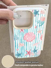 1pc Fashion Seascape & Shell Pattern Litchi Texture Shockproof Anti-Slip Soft Phone Case Compatible With Apple, Phones - Multicolor - View 3