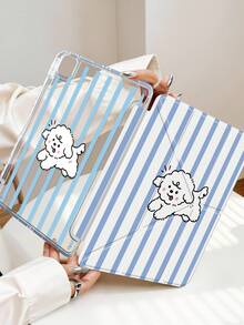 1个透明亚克力保护壳，蓝白条纹大狗图案，兼容iPad 10代/11代/10.2/10.5/Air4/Air5/10.9/Pro 11/Air 11英寸(M2)-2024/Pro 11英寸(M4)-2024/Air 11英寸(M3) 2025/(A16) 11英寸第11代2025/Mini 6/Mini 7/Air1/Air2/9.7/Air 8(M4)2026(11英寸)，内置笔槽，高透明度亚克力后盖，8折可调节支架，磁吸式/自动休眠/唤醒功能，趣味/创意/个性化平板电脑翻盖保护套，不含笔，部分型号带有镜头框 - 彩色 - 查看 4