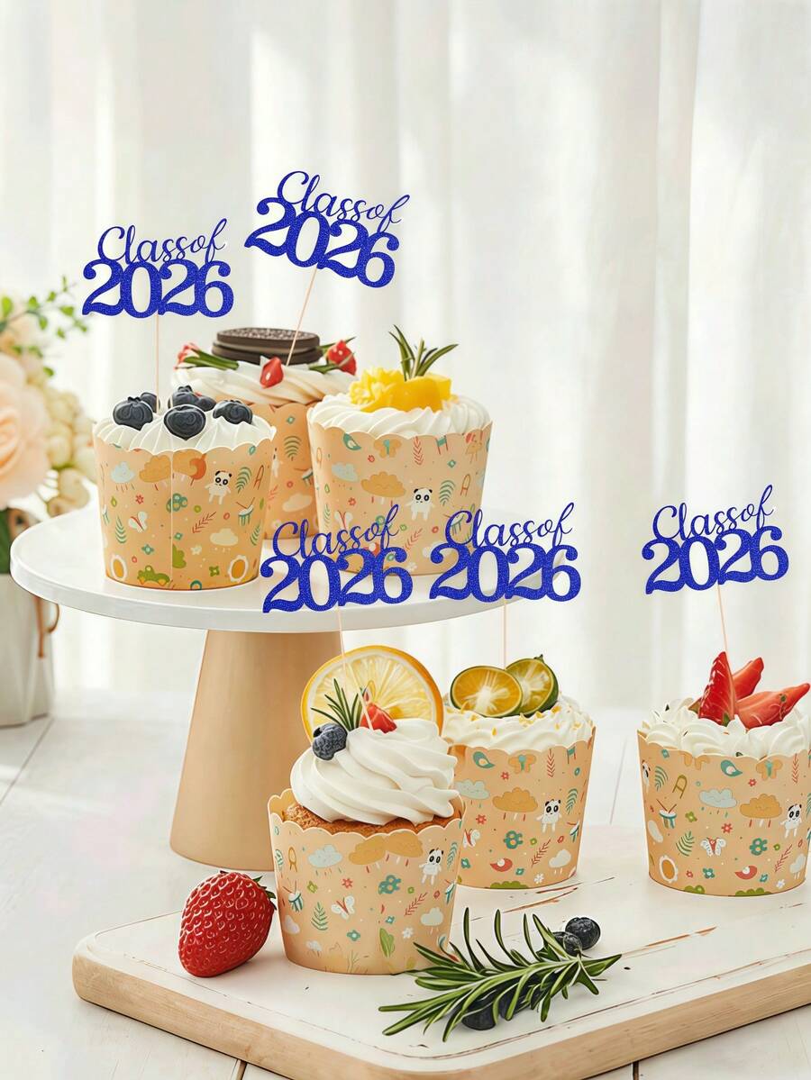 12件套2026毕业季蛋糕装饰，毕业派对甜点桌用品，2026毕业季烘焙装饰，适合高中和大学毕业季甜点桌装饰（蓝色） - 2026畢業蛋糕裝飾(藍色) - 查看 1