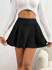 Damen High Waist einfarbige Lässig Shorts - Modische 2-in-1 Weite Bein Hose, geeignet für Frühling/Sommer und Fitness, Shorts | Lässig Stil | Bequeme Passform Sport - Schwarz - Übersicht 3