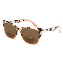 1pc Cat Eye Tinted Bifocal Reading Glasses, Color Combination, Bifocal Lenses For Near And Far Vision, Fashion Comfortable Women Reading Glasses With Spring Hinges - 桔豹 - 查看 12