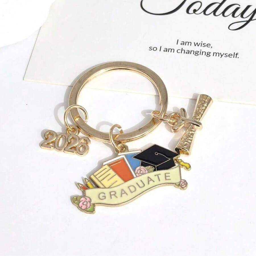 1pc Unisex 2025 Graduation Ceremony Keychain, Cute Enamel Graduation Cap Keyring, Graduation Gift Keychain Pendant Gifts For Mother, Father, Graduation, And Teacher - Multicolor - View 1