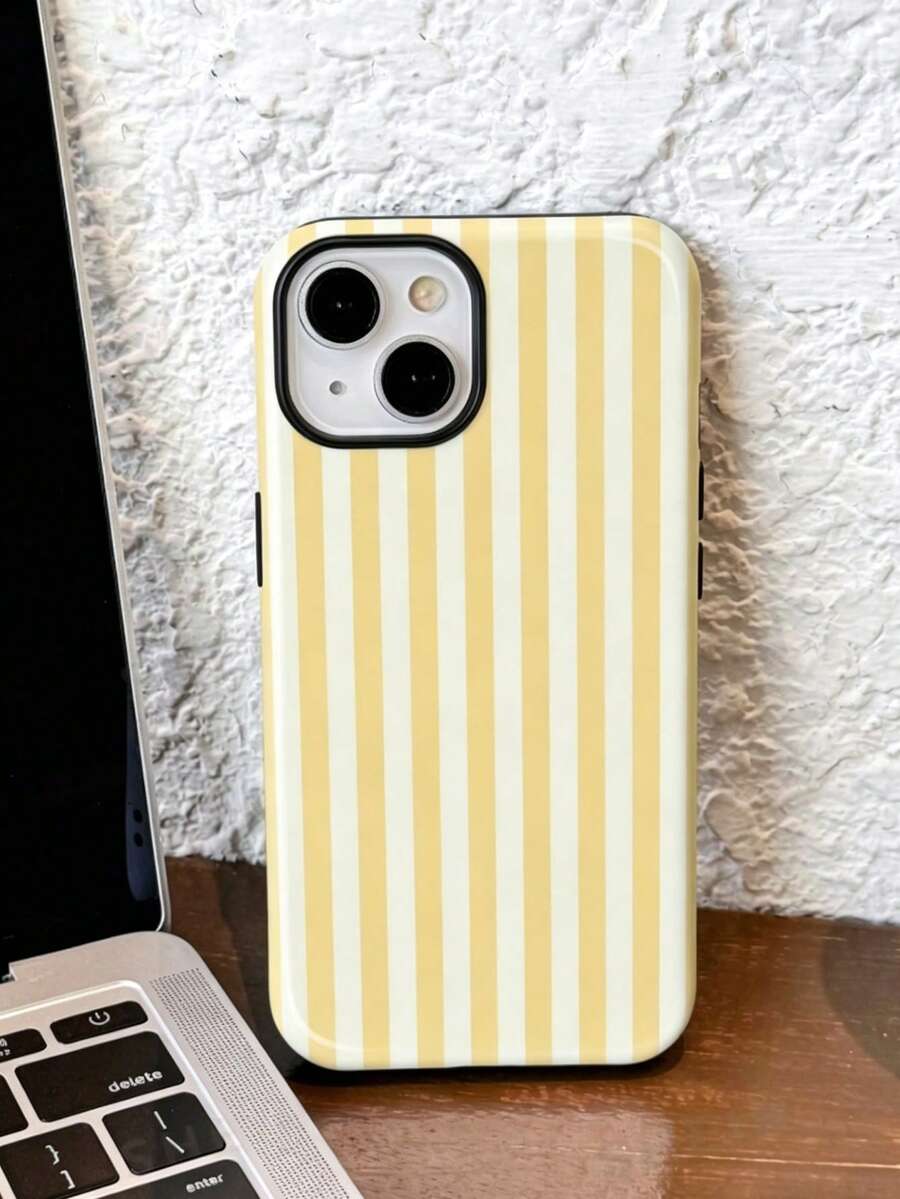 1 件新款黄白条纹拼接设计二合一防摔保护手机壳，适用于苹果 11/12/13/14/15/16/17/17 Air，礼品之选 - 彩色 - 查看 1