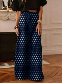 女士休闲波点A字长裙，采用无弹梭织面料，适合日常穿着，春季款 - 寶藍色 - 查看 3