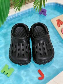 Summer New Style Girls' Anti-Slip Comfortable Seaside Vacation Beach Children's Holey Shoes With Silent EVA Soft Sole And Breathable Children's Foam Slippers. Outdoor Street Casual Two-Way Wear Thick-Bottom Stylish Colorful Boys' Sandals. - 黑色 - 查看 4
