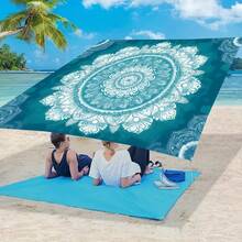 1pc Indigo Mandala Bohemian Print Outdoor Sun Shade Cloth, Camping Canopy, Sun Shelter For Garden, Patio, Beach, Camping, Picnic (Poles Not Included) - Indigo Datura - View 2