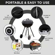 18 Inch Portable Charcoal Grill – Heavy-Duty Round BBQ Grill With Thickened Grilling Bowl, Sturdy With 4 Legs & Wheels For Small Outdoor Barbecue, Camping, Travel, Tailgating & Backyard Cooking - 22 Inches (No Grill Tools) - View 5