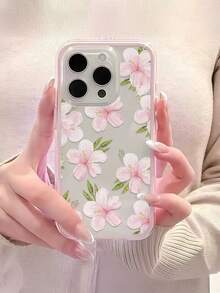 1pc Floral & Butterfly Pattern Transparent Shockproof Fashionable Phone Case, Suitable Compatible With Apple 11/12/13/14/15/16/17 Pro Max/17Pro/17, Soft Protective Cover - Pink - View 4