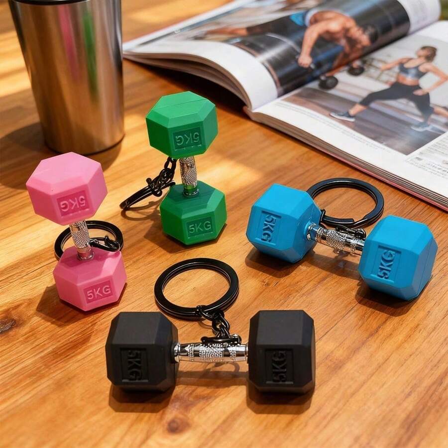 4/1pcs Random Color Mini Dumbbell Keychain, Silicone Fitness Keychain, Sports Theme Keychain, Suitable As Party Gift, Christmas Gift For Fitness Enthusiasts, Car Key And Backpack Accessory, Color: Pink/Black/Green/Sky Blue/Blue/Orange/Purple - Multicolor - View 1