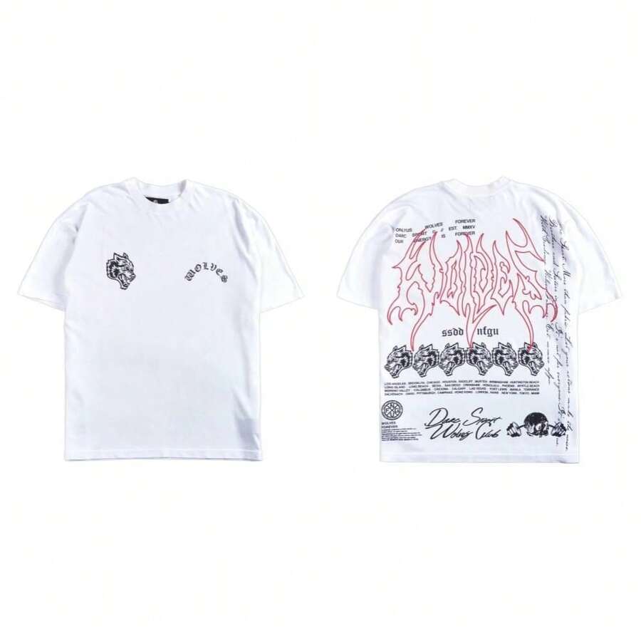 DARCSPORT American Hip-Hop Street Style Printed Short-Sleeve T-Shirt Summer  Loose Top - T250816白色 - 查看 1