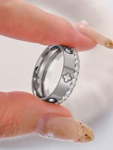 两枚时尚18K镀金不锈钢四叶草戒指，优雅女士手镯，适合女性日常佩戴和作为礼物 - 彩色 - 查看 17