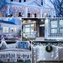 Luces de Cascada, Cuerda de luces Navideña 8 Modos, Luces IP65 Impermeable led para Exterior y Interior, para Bodas, Decoraciones Navideñas, Fiestas, Familias (10M 360LED/Multicolor) - Blanco frío - Ver 9