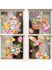 1pc Easter Bunny & Eggs Wall Sticker, Modern Style Decal, Reusable & Washable Self-Adhesive, Suitable For Living Room, Bedroom, Study - A - View 4