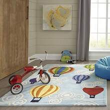 Momeni Rugs Lil' Mo  Hand Made Area Rug 3' x 5' Hot Air Balloons on Sky Blue - Rectangular de 5 x 3 - Ver 3