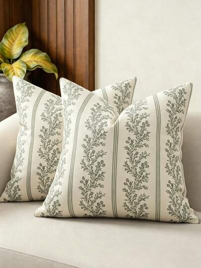 Vintage Throw Pillow Covers Set Of 1, Striped Floral Pillow Cover Botanical Patterned Decorative Cushion Covers Modern Farmhouse Home Decor For Sofa Couch Bed Living Room