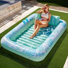 1pc Inflatable Pool Float Bed, Inflatable Water Lounger, Tropical Leaf Print, Waterproof & Easy To Clean, Comfortable Backrest, Soft Headrest, Adult Size, Suitable For Summer Pool Party, Beach And Backyard Relaxation - A - View 9