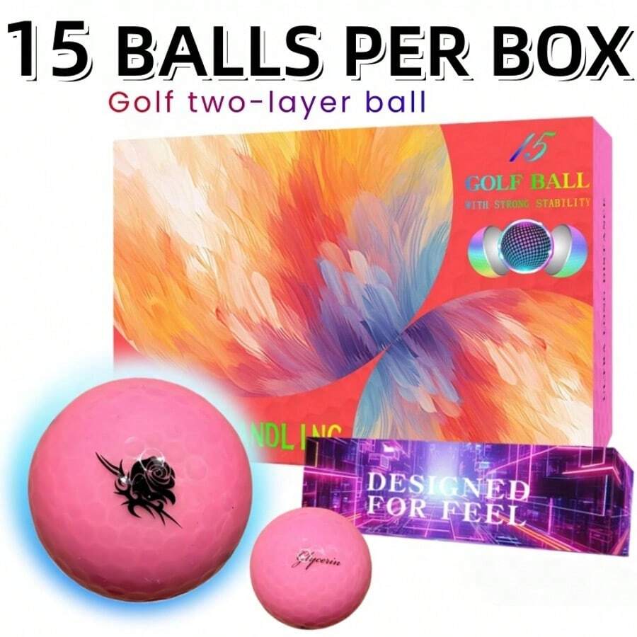 15pcs High Performance Golf Balls - Suitable For Practice And Competition, Professional Golf Balls With Double-Layer Structure, High Elasticity And Long Distance - Pink - View 1