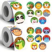 500pcs Large Animal Encouragement Stickers, 1 Inch Round, 2 Styles Available, For Envelopes, Magazines, Phone Cases, Water Bottles, Computers, Helmets, Scrapbooks, DIY Decoration, Holiday Party Gift Wrapping, PVC Self-Adhesive Sealing Stickers - Big-headed Animals Encourage - View 1