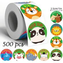500pcs Large Animal Encouragement Stickers, 1 Inch Round, 2 Styles Available, For Envelopes, Magazines, Phone Cases, Water Bottles, Computers, Helmets, Scrapbooks, DIY Decoration, Holiday Party Gift Wrapping, PVC Self-Adhesive Sealing Stickers - Big-headed Animals Encourage - View 8