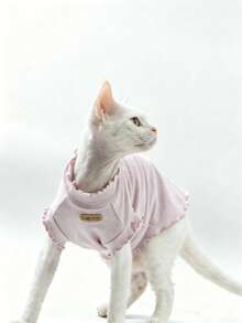 Hairless Sphynx Cat Breathable Vest, Pink Lace Trim Undershirt, High Elasticity Soft & Skin-Friendly Solid Color T-Shirt For Pet Cats, Spring/Summer - Pink - View 2