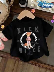 Disney Ninik T-Shirt, Black Background NICK WILDE Checkerboard Pattern Print Pattern Summer Tops,Short-Sleeved Casual And Cute Style  Children's Clothing Design, Girl Clothes For Kids Clothes ,Ropa Para Niños,Teen Girls Clothes, Summer Clothes,Boys Summer Outfits,Boys Clothes,Perfect For Cool Girls. Comfortable And Breathable Children's Short-Sleeved T-Shirt. Comfortable And Casual Wear All Year Children's Clothes,Comfortable & Lightweight, Iconic Print For Mix-And-Match Outfits,Suitable For Both Boys And Girls. - màu đen - Xem 2