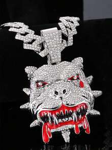 1 Set Hip Hop New Product Personalized Bulldog Pendant Diamond Cuban Chain Necklace Bracelet Men's Red Watch Set Personalized Fashion Cool Men's Accessories - Red - View 16