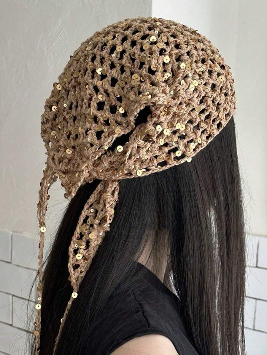 亮片性感女士三角巾,多功能头巾,适合街头、波西米亚、复古、时尚、沙漠、Y2K、日常、节日派对、活动、海滩度假等场合,是送给节日女孩的礼物,也是夏季女士头巾发饰的理想之选。 - 彩色 - 查看 1