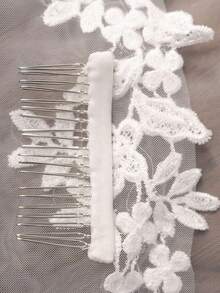 1pc Bridal Lace Trim Fingertip Length Wedding Veil With Comb, White/Ivory,Elegant,Party - Multicolor - View 6