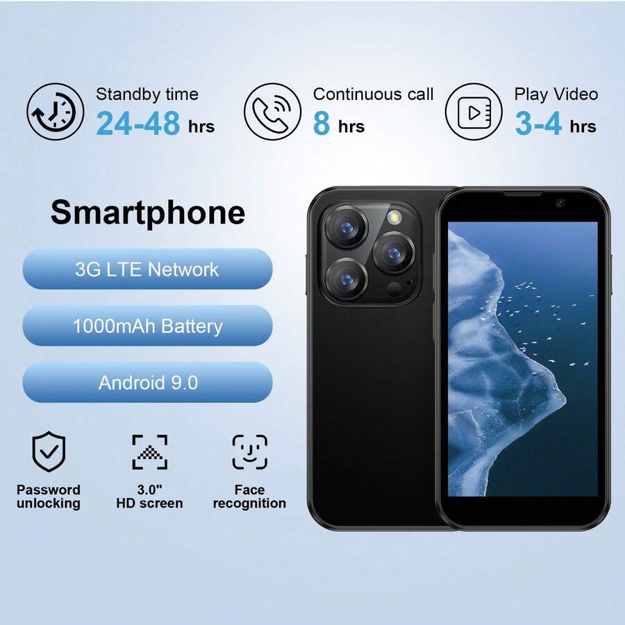 SOYES Mini Phone World's Smallest 3.0" HD Touch Screen Mini Smartphone Unlocked Android Cell Phone wih Quad-Core Dual SIM Cards Slots . Face ID 2GB+16GB Pink. - Azul - Ver 1