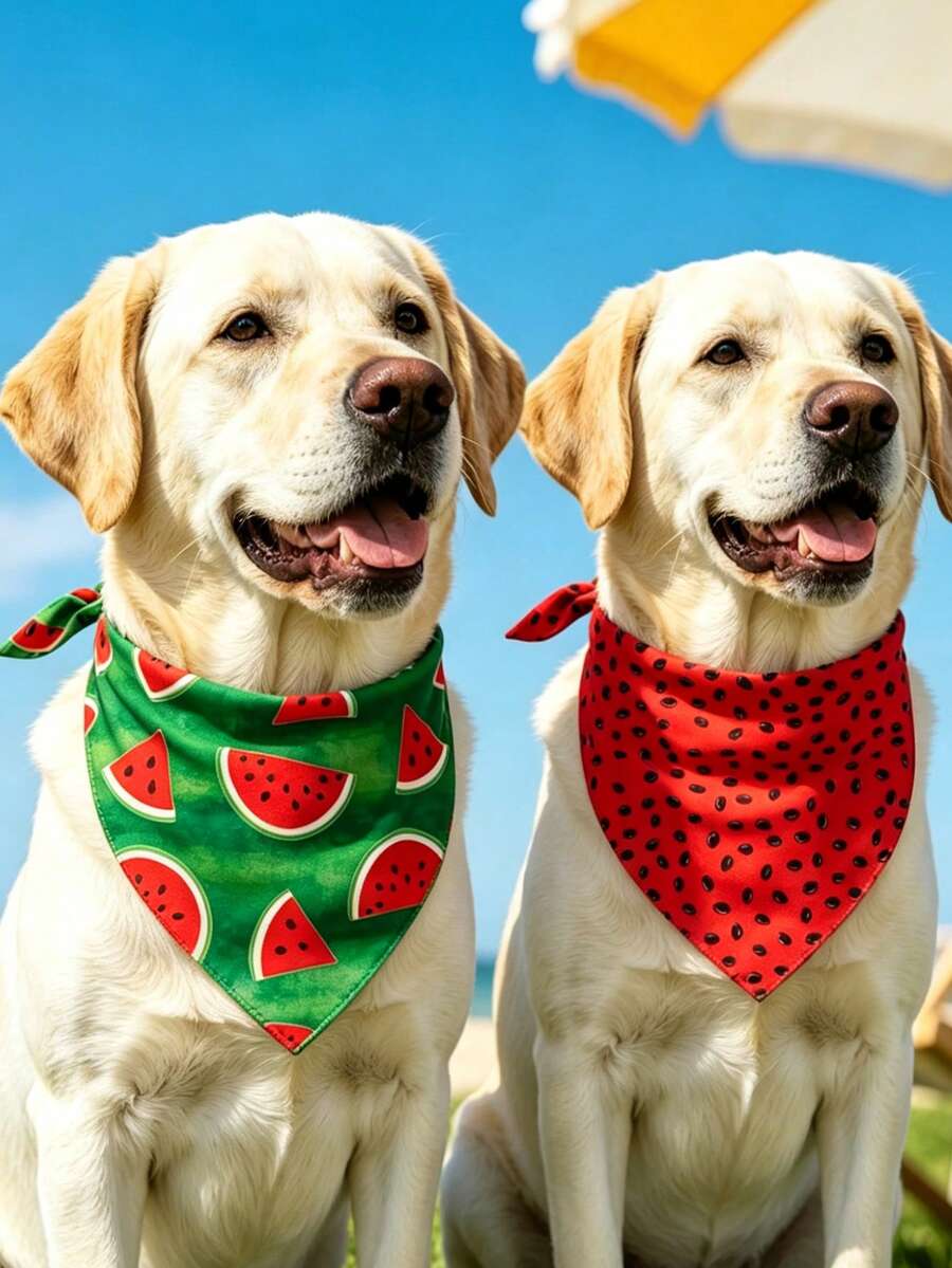 2 Stücke Haustier Hund Bandana Wassermelone Halstuch Kostüm Zubehör Sommer Dreieck Hund Schals Lätzchen für mittelgroße & große Hunde - Verschiedenfarbig - Übersicht 1